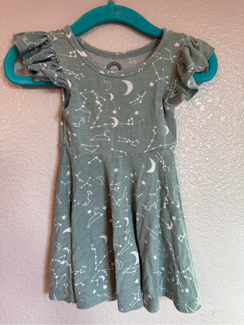Girls' Sage Green Constellation Print Casual Dress